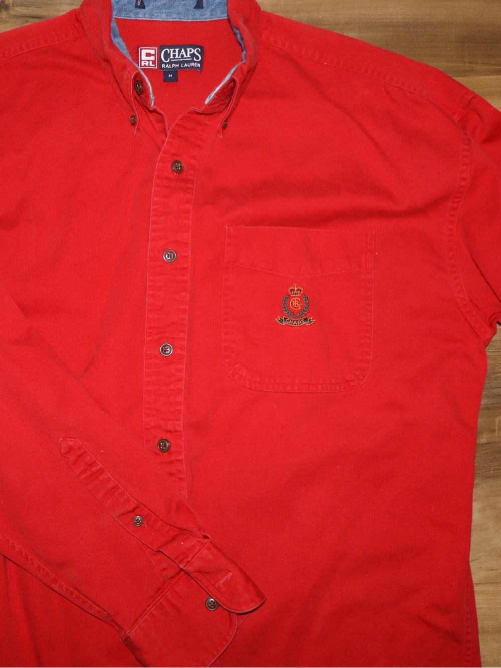 Vintage 90s Chaps Ralph Lauren Red Casual Button-Down Shirt with Chest Crest